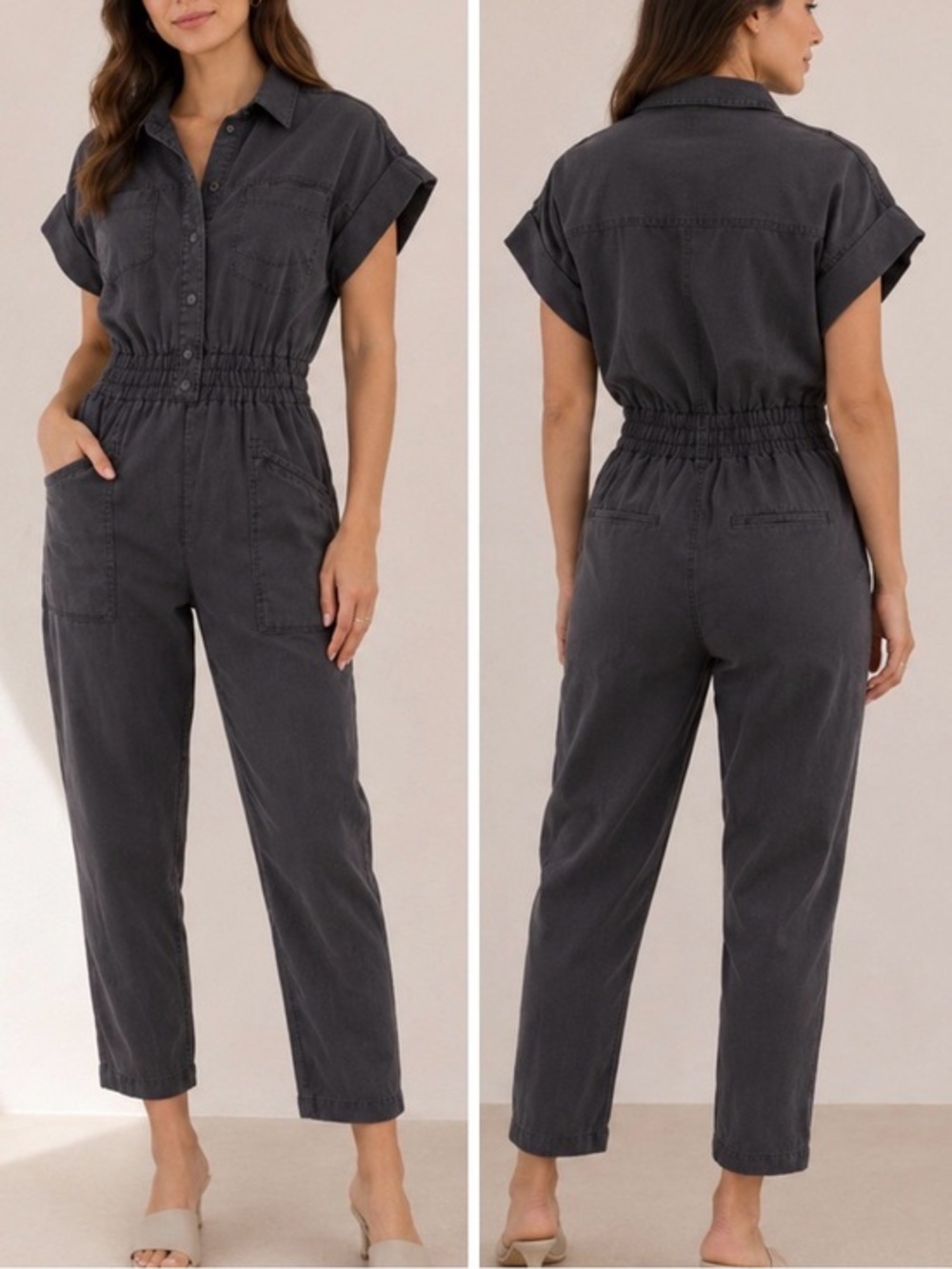 Pistola Dani Asphalt Gray Dolman Sleeve Cotton Blend Minimalist Utility Jumpsuit